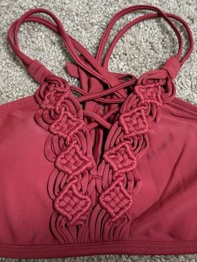 Women’s Maroon Macramé Halter Bikini Top